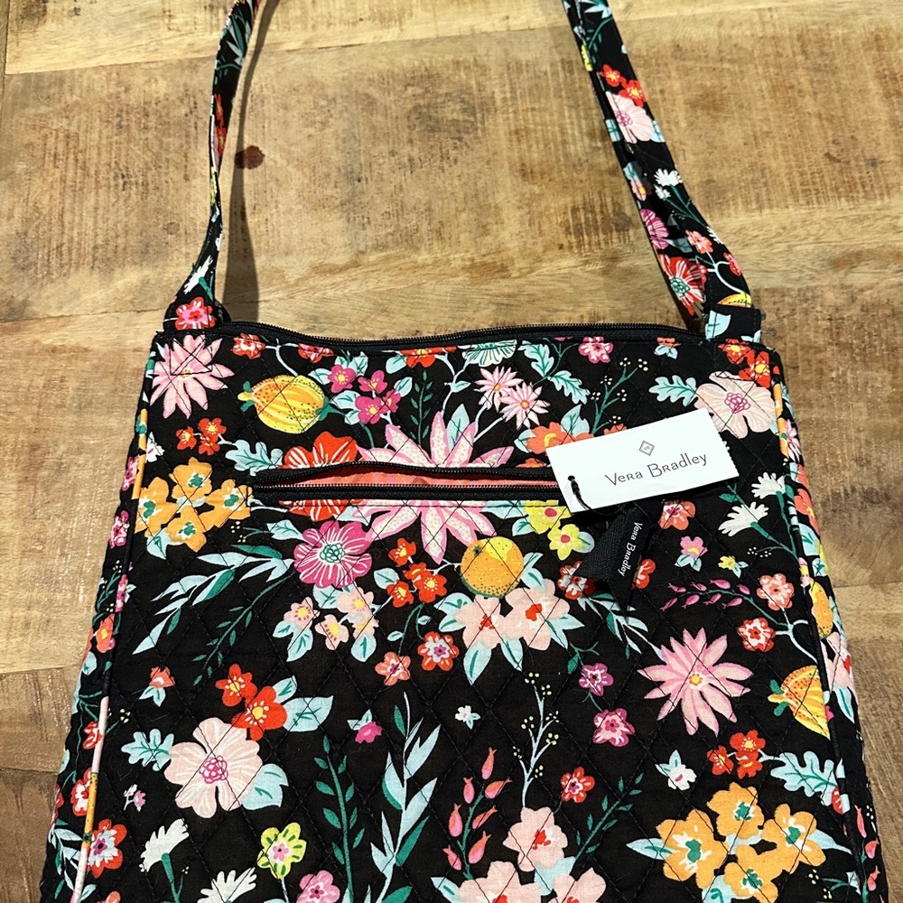 Vera Bradley Black Floral Shoulder Bag with Structured Design BNWT